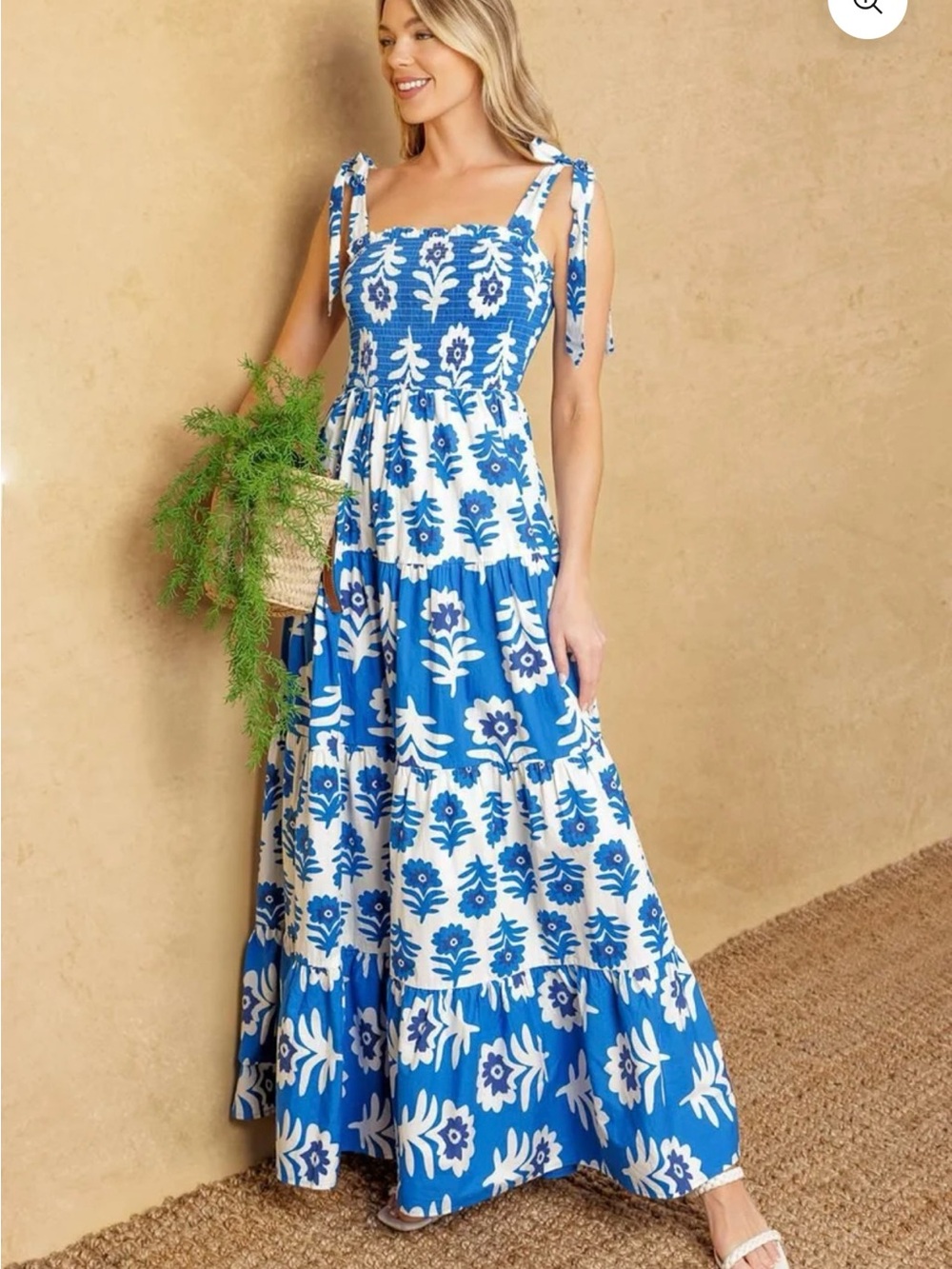Flying Tomato Glamour in Motion Blue and White Floral Tie-Shoulder Maxi Dress